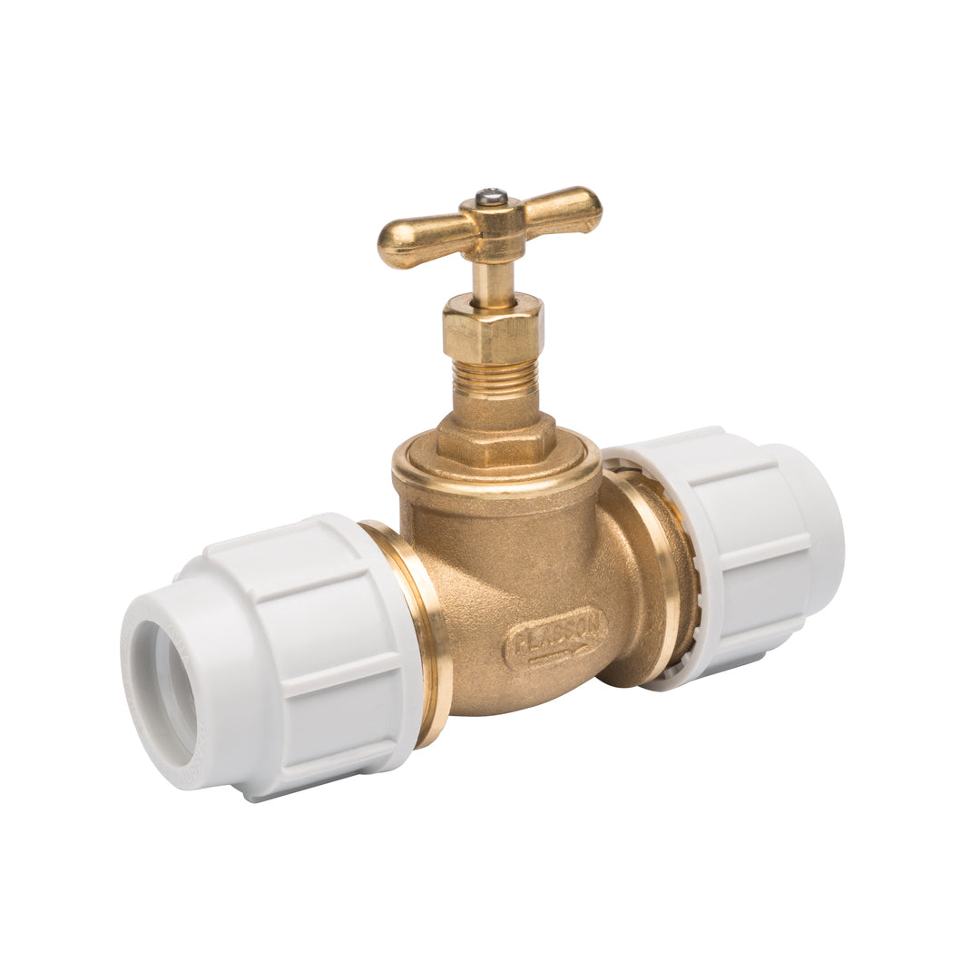 Plasson Stop Tap Valve - WRAS Approved Compression Coupling - Sizes 20mm, 25mm & 32mm